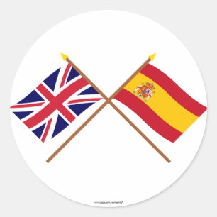 Sticker Rond Drapeaux croisés Royaume-Uni et Espagne