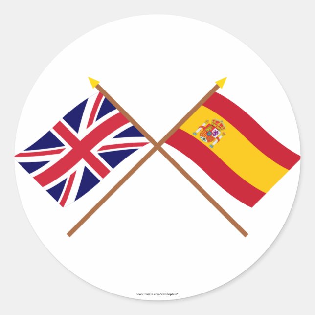Sticker Rond Drapeaux croisés Royaume-Uni et Espagne (Devant)