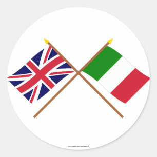 Sticker Rond Drapeaux croisés Royaume-Uni et Italie
