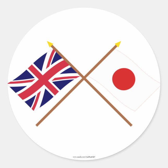 Sticker Rond Drapeaux croisés Royaume-Uni et Japon (Devant)