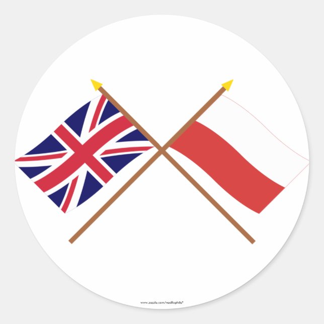 Sticker Rond Drapeaux croisés Royaume-Uni et Pologne (Devant)