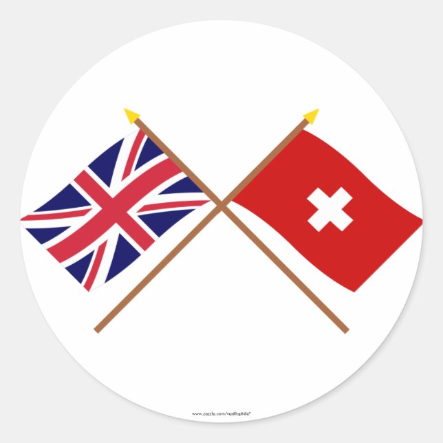 Sticker Rond Drapeaux croisés Royaume-Uni et Suisse (Devant)