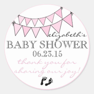 Sticker Rond Drapeaux de Bunting Vintage Look Baby shower rose