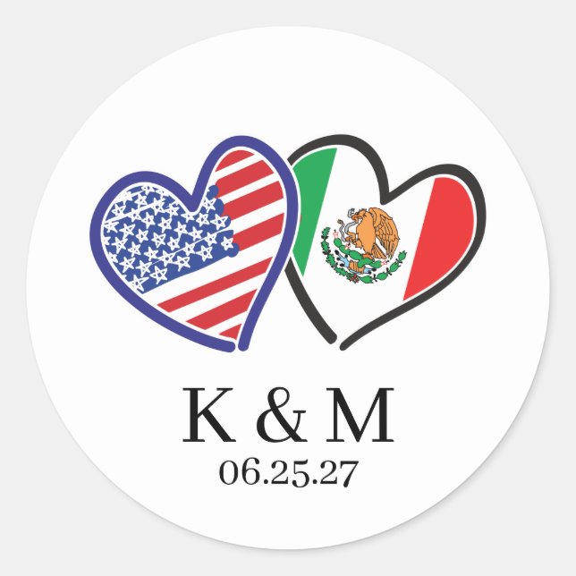 Sticker Rond Drapeaux de cœur mexicano-américains (Devant)