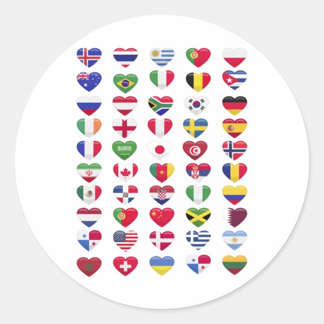 Sticker Rond Drapeaux de la forme cardiaque des pays (Devant)