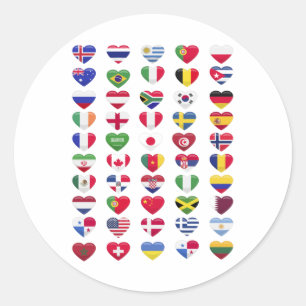 Sticker Rond Drapeaux de la forme cardiaque des pays