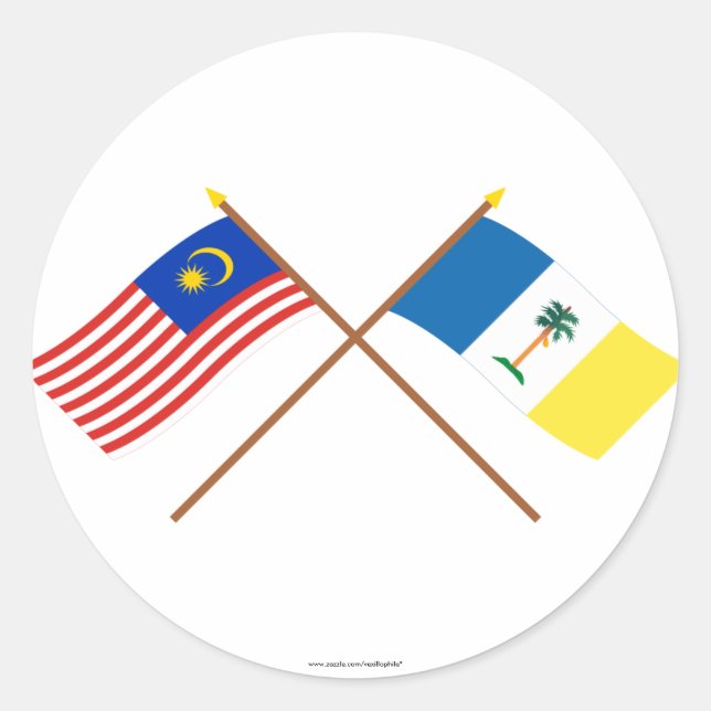 Sticker Rond Drapeaux de Malaisie et Penang traversés (Devant)