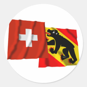 Sticker Rond Drapeaux de ondulation de la Suisse et de Berne