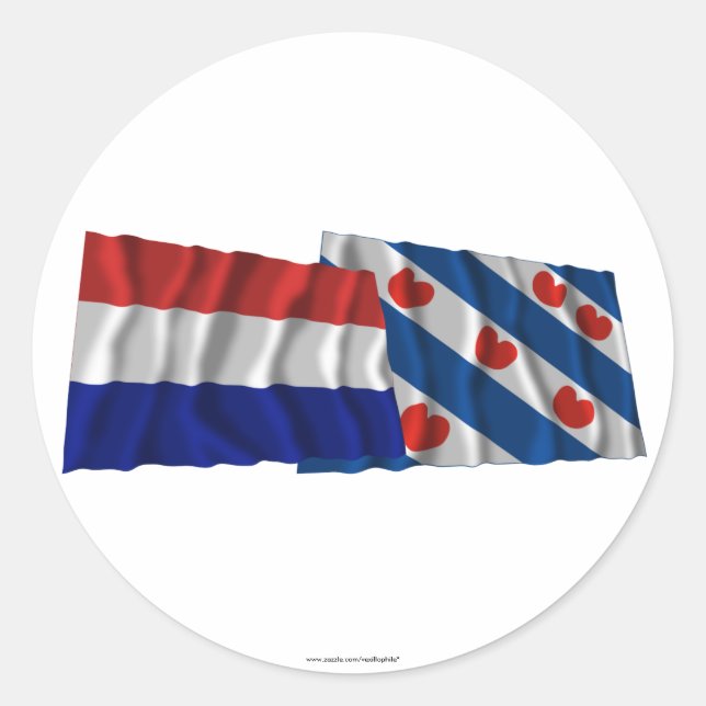 Sticker Rond Drapeaux de vague Pays-Bas et Friesland (Devant)