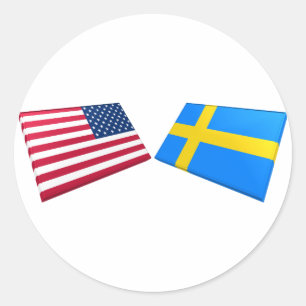 Sticker Rond Drapeaux des USA et de la Suède