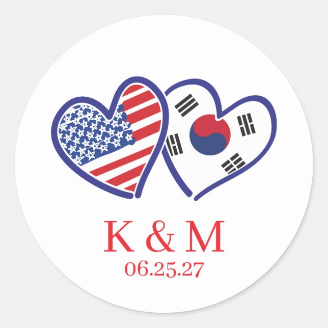 Sticker Rond Drapeaux du cœur coréo-américain (Devant)