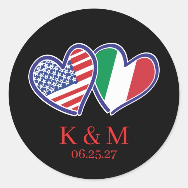 Sticker Rond Drapeaux du cœur italo-américains (Devant)