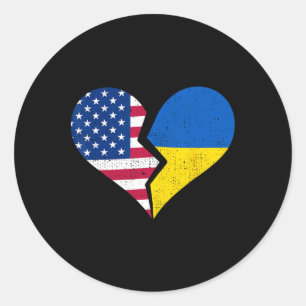 Sticker Rond Drapeaux États-Unis et Ukraine – Symbole de cœur b