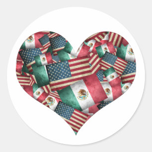 Sticker Rond Drapeaux mexicains/américains Coeur