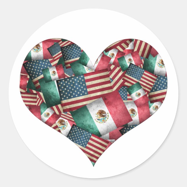 Sticker Rond Drapeaux mexicains/américains Coeur (Devant)