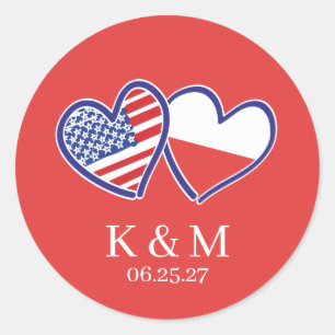 Sticker Rond Drapeaux polono-américains du cœur