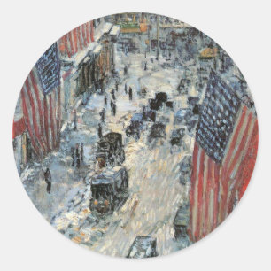 Sticker Rond Drapeaux sur la 57e rue par Frederick Childe Hassa