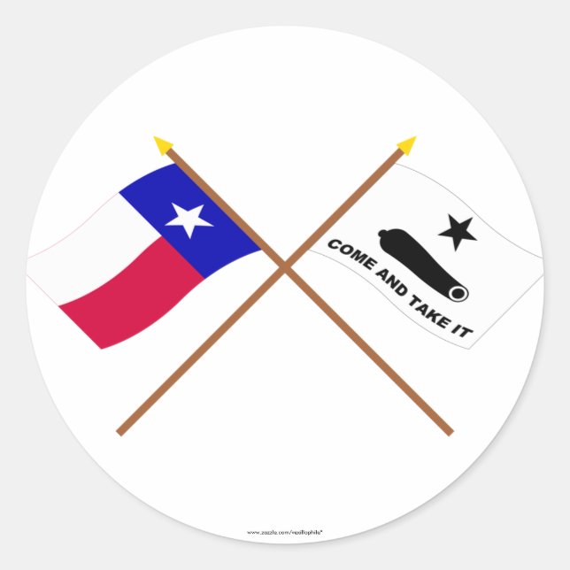 Sticker Rond Drapeaux texans et Gonzales traversés (Devant)
