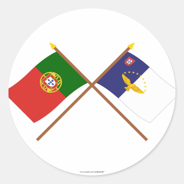 Sticker Rond Drapeaux traversés du Portugal et des Açores (Devant)