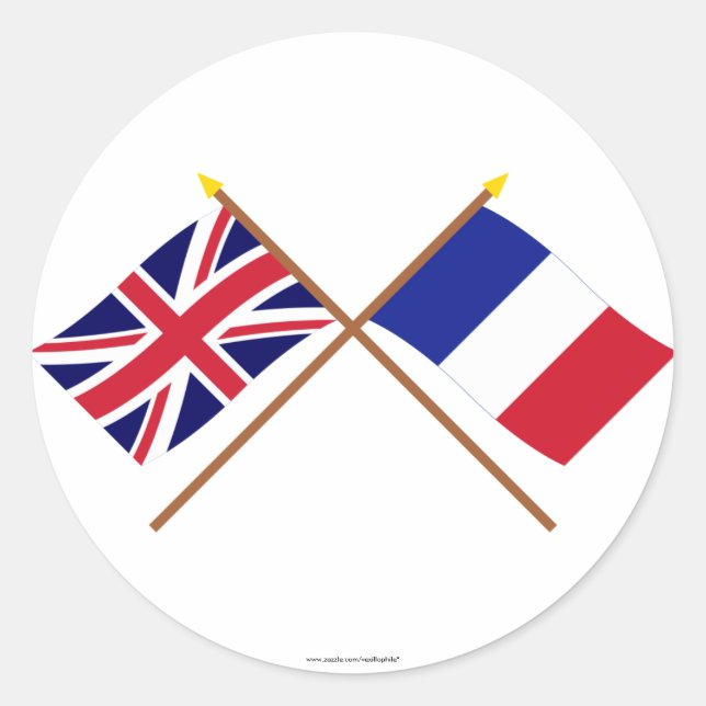 Sticker Rond Drapeaux traversés France et Royaume-Uni (Devant)
