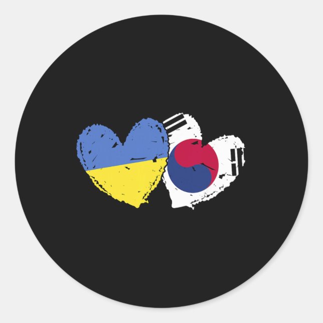 Sticker Rond Drapeaux Ukraine Corée du Sud Cœur Drapeaux ukrain (Devant)