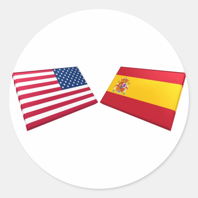 Sticker Rond Drapeaux US et Espagne (Devant)