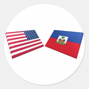 Sticker Rond Drapeaux US et Haïti