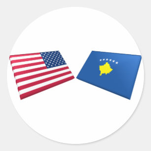 Sticker Rond Drapeaux US et Kosovo