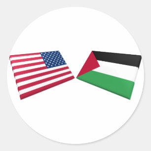 Sticker Rond Drapeaux US et Palestine
