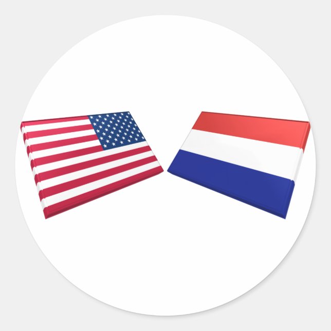 Sticker Rond Drapeaux US et Pays-Bas (Devant)