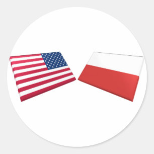 Sticker Rond Drapeaux US et Pologne