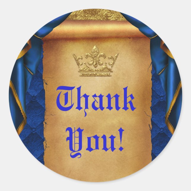 Sticker Rond Drapés de mariage Royal Blue & Gold Scroll Cadeau  (Devant)