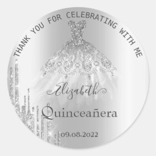 Sticker Rond Draps Parties scintillant argent Robe Quinceañera