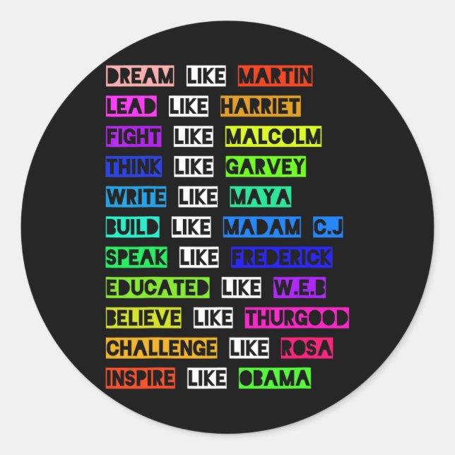 Sticker Rond Dream Like Martin Lead Like Harriet Women Black Hi (Devant)