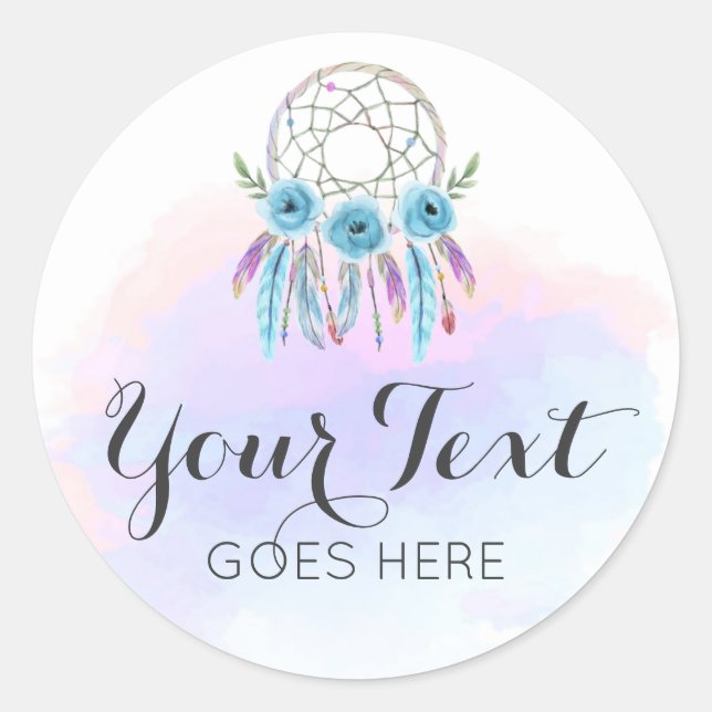 Sticker Rond Dreamcatcher Aquarelle Plumes Rustique Boho Chic (Devant)