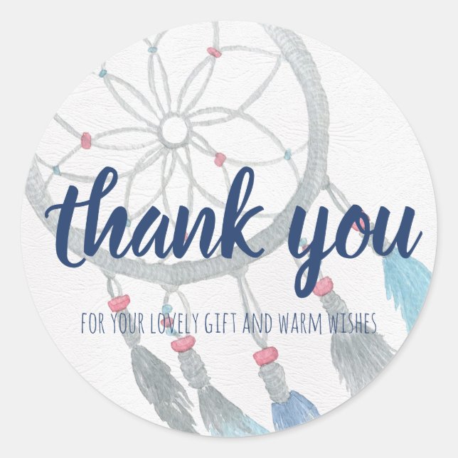 Sticker Rond Dreamcatcher Boho Baby shower Merci (Devant)