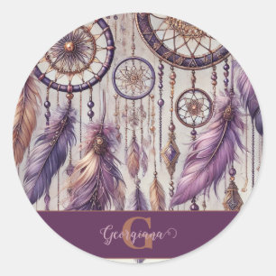 Sticker Rond Dreamcatchers Personnalisés Boho & Purple & Or