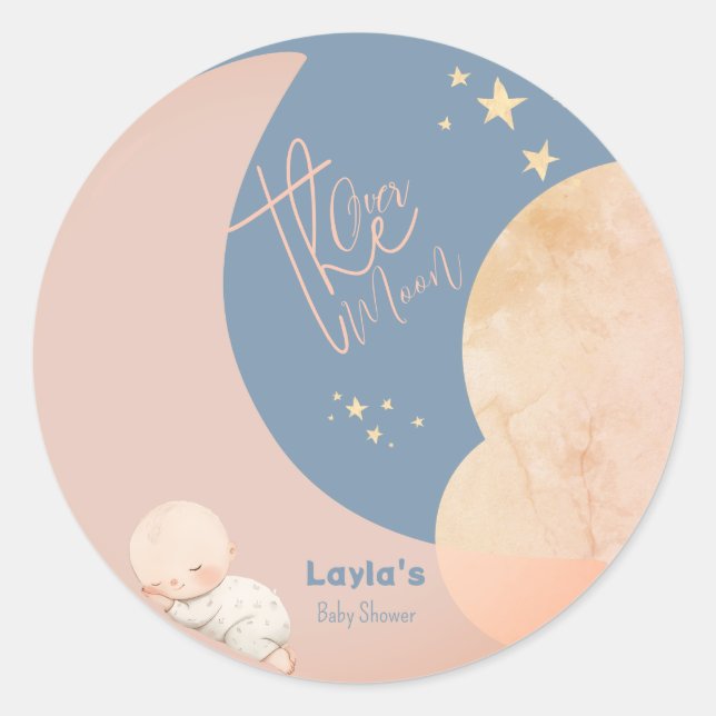 Sticker Rond Dreamy Baby Over the Moon Baby shower (Devant)
