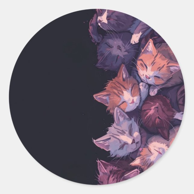 Sticker Rond Dreamy Cat Nap - Wholesome Kitten Illustration (Devant)