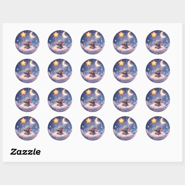 Sticker Rond Dreamy elephant and midnight star glossy (Feuille)