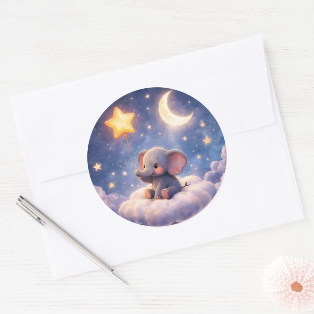 Sticker Rond Dreamy elephant and midnight stars large round env (Enveloppe)