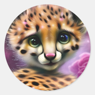 Sticker Rond Dreamy Eyed Baby Cheetah