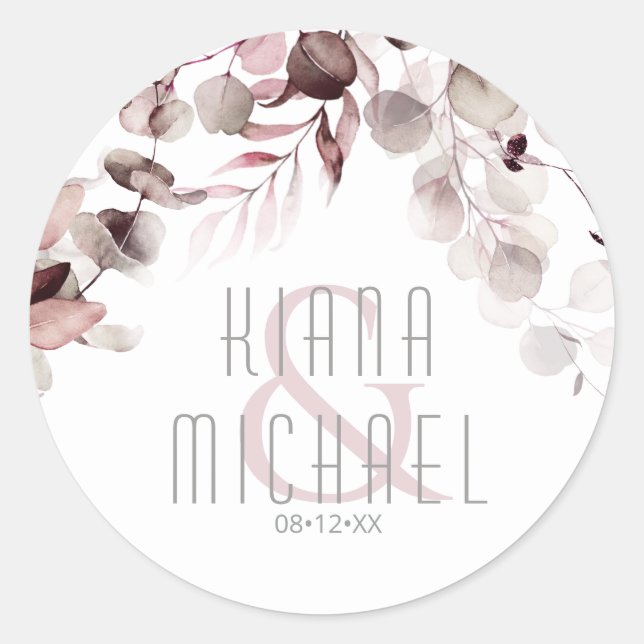 Sticker Rond Dreamy Foliage Mariage Bourgogne V2 ID817 (Devant)