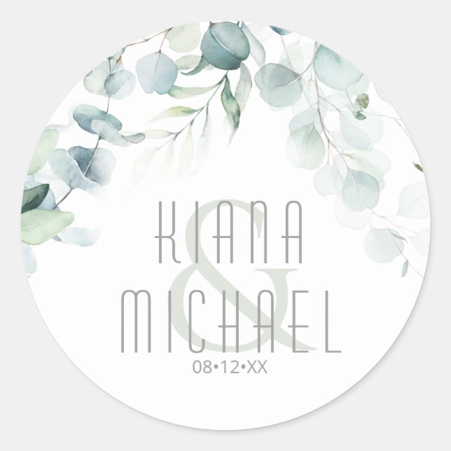 Sticker Rond Dreamy Greenery Mariage Green/Blue V2 ID817 (Devant)