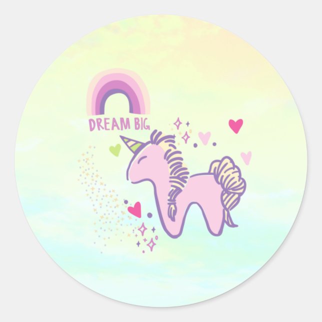 Sticker Rond Dreamy Pastel Rainbow Unicorn  (Devant)