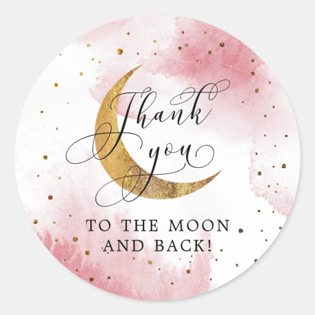 Sticker Rond Dreamy Pink au-dessus de la lune Fille fête d'anni (Devant)
