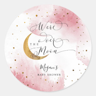 Sticker Rond Dreamy Rose sur le Baby shower de la fille lune