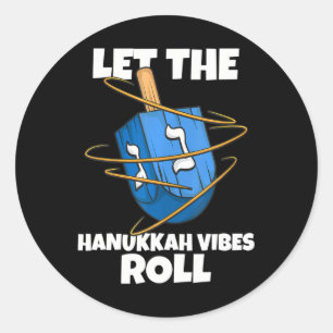 Sticker Rond Dreidel Laissez les Hanoukka Vibes rouler juif
