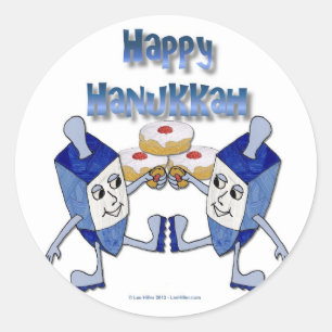 Sticker Rond Dreidels de Hanoukka dansants et beignets de gelée