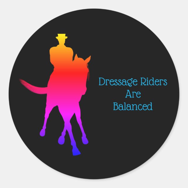 Sticker Rond Dressage Les Riders Sont Équilibrés Cheval Arc-En- (Devant)